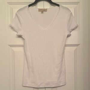 Philosophy White Lace Trim V-Neck Short Sleeve Tee